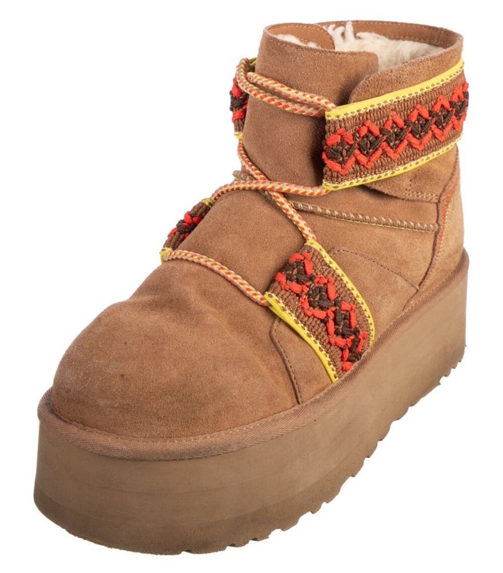 UGG CLASSIC MINI II BRAID PLATFORM BOOTS CHESTNUT SUEDE WOOL US Women’s 10